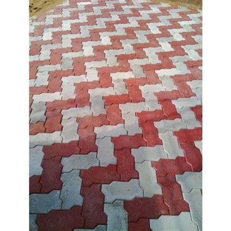 Red And Grey Cement Zig Zag Floor Interlocking Tile Thickness 80 Mm