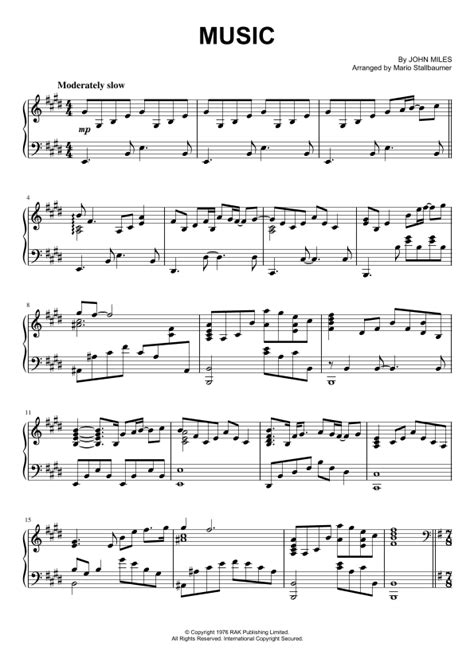 Music Arr Mario Stallbaumer By John Miles Sheet Music For Piano Solo At Sheet Music Direct