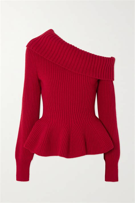 Alexander McQueen One Shoulder Ribbed Wool And Cashmere Blend Peplum