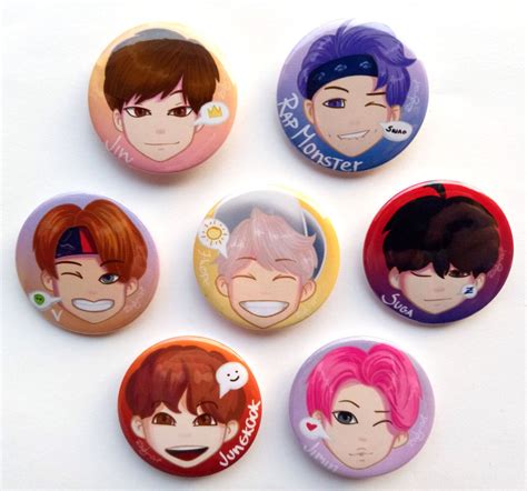 Bts Pin Set 44mm Pins Bts Badges Bts Buttons Etsy