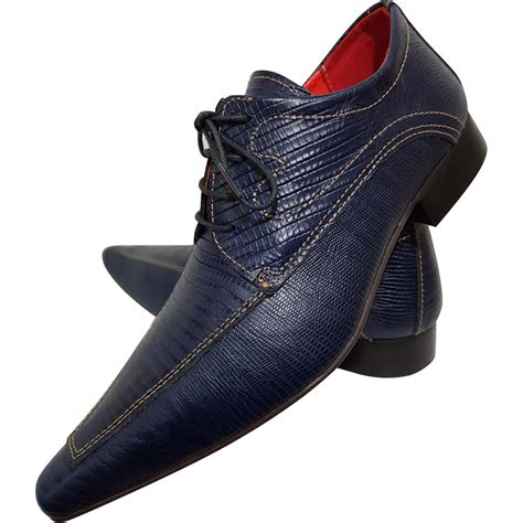 Sapato Masculino Italiano Em Couro Azul Frisado Ref No Shoptime