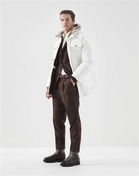 Brunello Cucinelli Bonded Cotton Gabardine Down Parka With Shearling