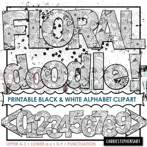 Floral Doodle Alphabet Clipart Flower Printable Bulletin Board