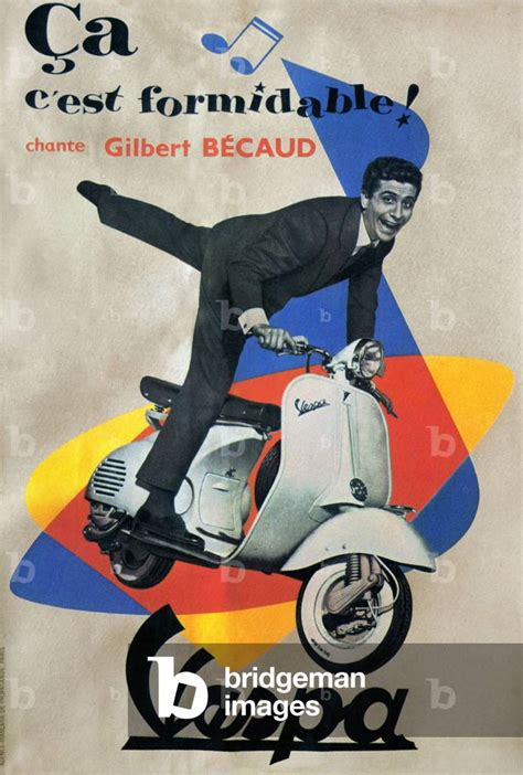 Advertising For The Vespa Piaggio Singer Gilbert Becaud On A Scooter