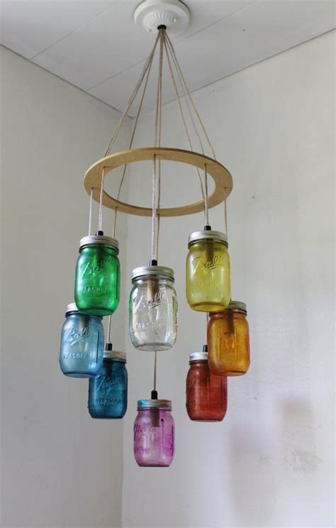 Rainbow Heart Shaped Mason Jar Chandelier Rustic Hanging Etsy Mason