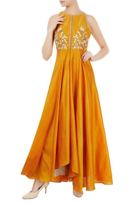 Buy Priyanka Jain Yellow Cotton Silk Embroidered Anarkali Set Online