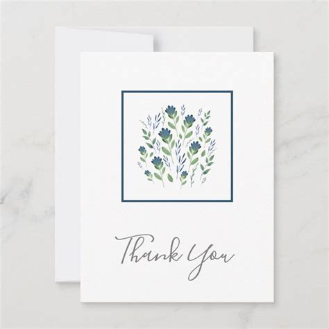 Indigo Watercolor Floral Motif Thank You Card Motif