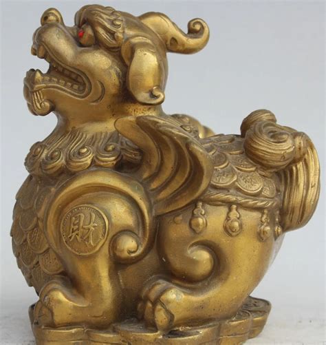 6 Chinese Brass Fengshui Pixiu Unicorn Fly Beast Wealth Money Statue