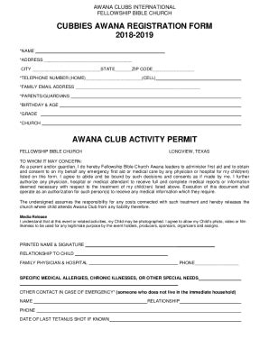 Fillable Online Fillable Online SPARKS AWANA REGISTRATION FORM B2015b