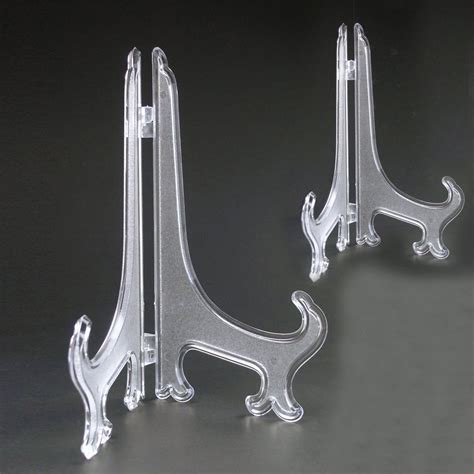 2Pc Plate Easel Photo Picture Frame Plastic Clear Pedestal Display ...