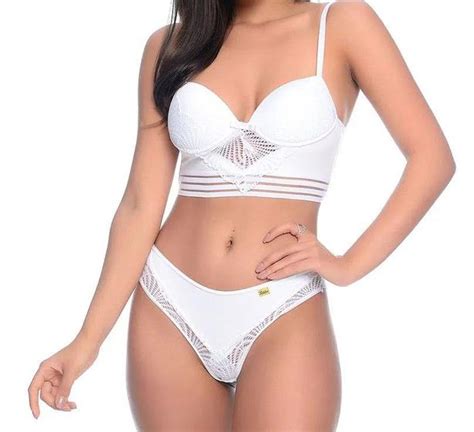 Lingerie Luxo Bojo E Calcinha Fio Dental De Renda Cropped Bojo