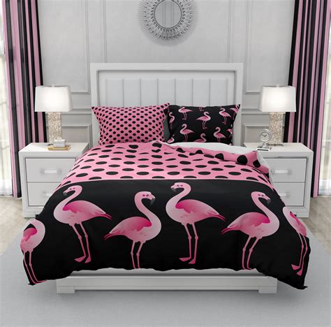 Flamingo Bedding Comforter Set Retro Design Etsy Australia