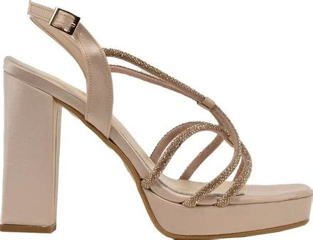 PieDini Γυναικεία Πέδιλα Nude με Χοντρό Πολύ Ψηλό Τακούνι Φιάπα και Στρας BestPrice gr