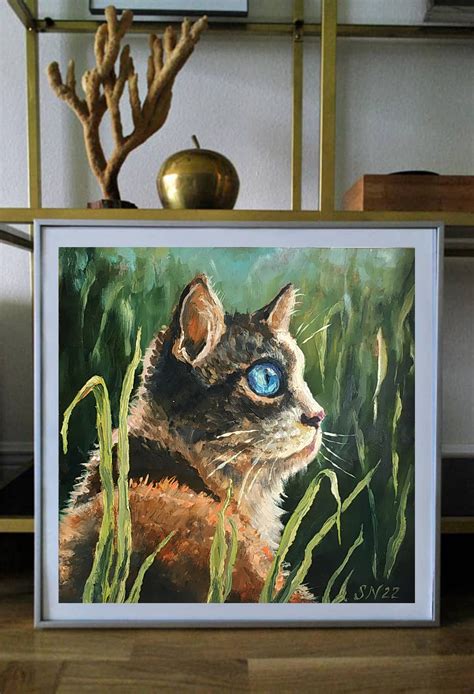 Cat in Grass Original Oil Painting Ukraine Artist Cat Painting - Etsy