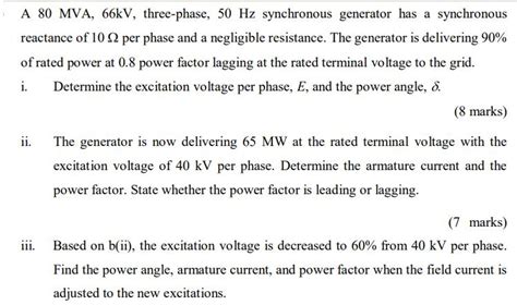 Solved A 80 MVA 66kV Three Phase 50 Hz Synchr SolutionInn