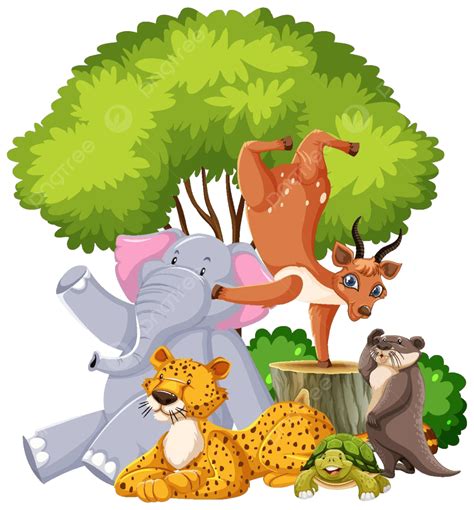 Group Of Wild Animal Isolated Living Animals Vector Vector Living