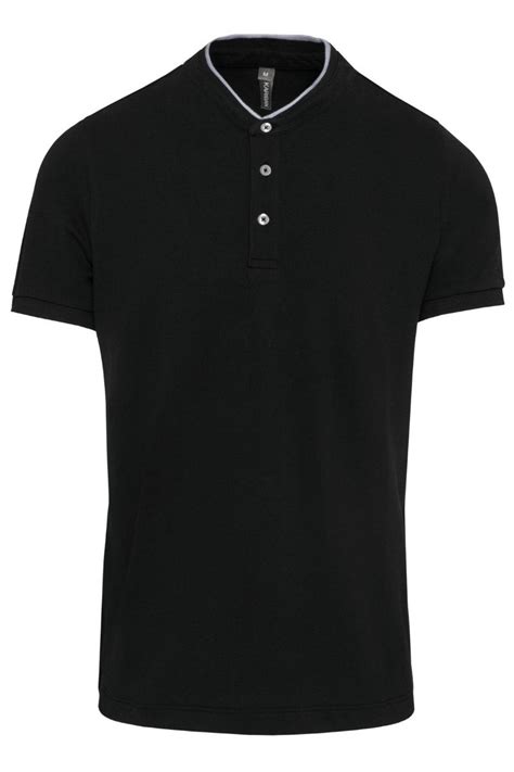 Polo De Manga Corta Cuello Mao Negro Con Detalle Gris