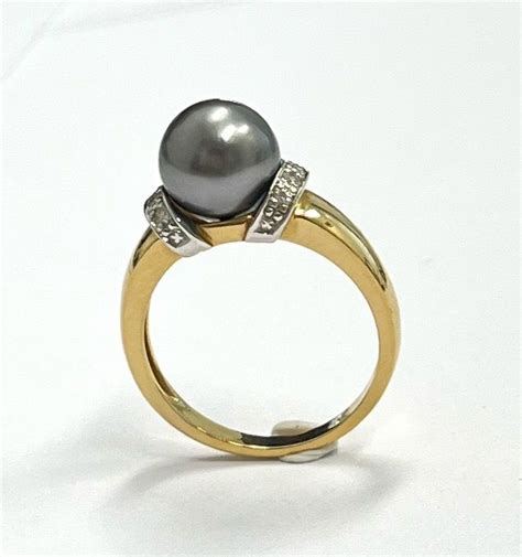 18 Kt Gold Ring Tahiti Pearl Diamonds Catawiki