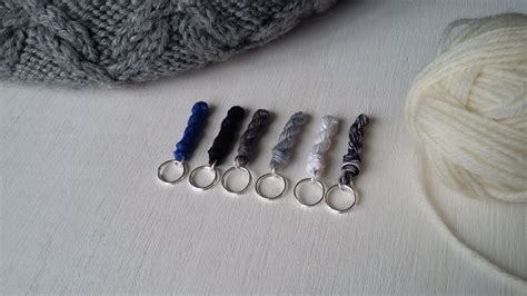 6 Knitting Stitch Markers Mini Skein Linen Yarn Key Chains Etsy