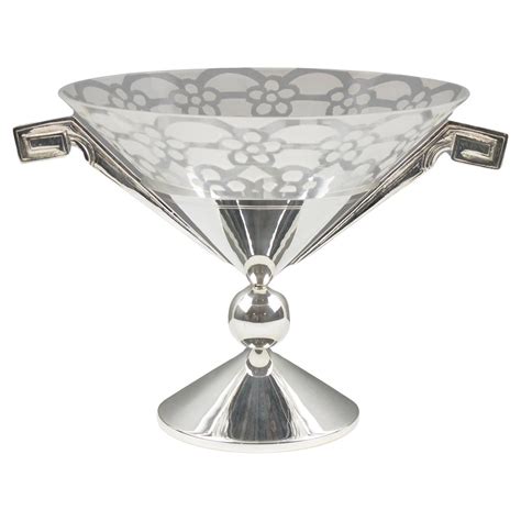 Art Deco Silver Plate And Etched Glass Centerpiece Bowl 1930s For Sale At 1stdibs