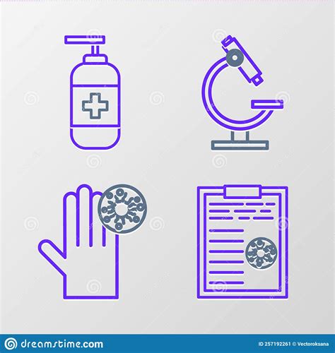 Set Line Clipboard With Blood Test Results Hand Virus Microscope And