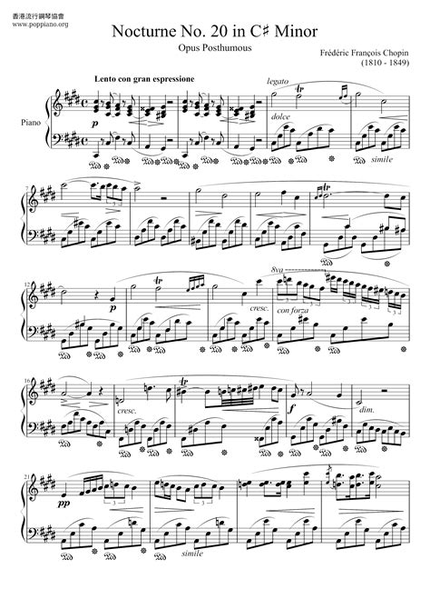 Chopin Chopin Nocturne No 20 In C Sharp Minor Op Posth Sheet Music