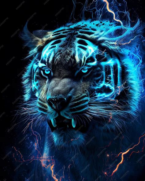 Premium Photo | Tiger with blue eyes on a black background