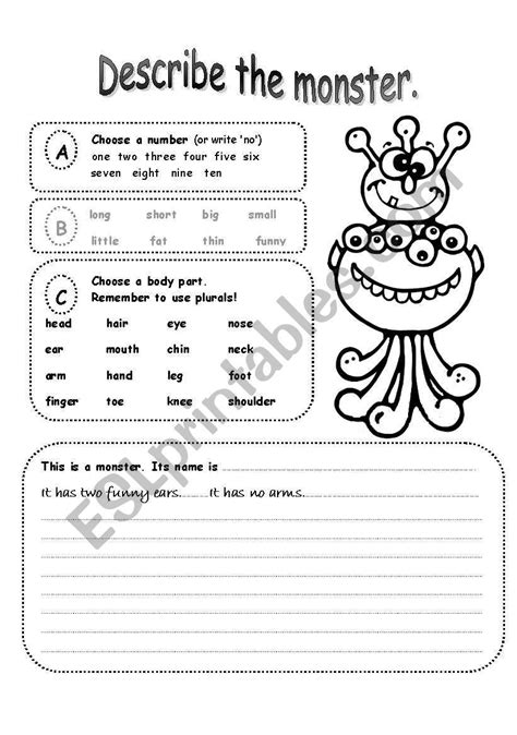 Describe A Monster Esl Worksheet By Mariong In Vocabulary