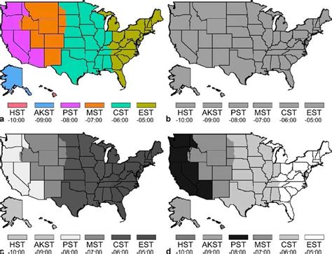 A D Usa Time Zone Map A Color Image B Luminance Image C Grayscale