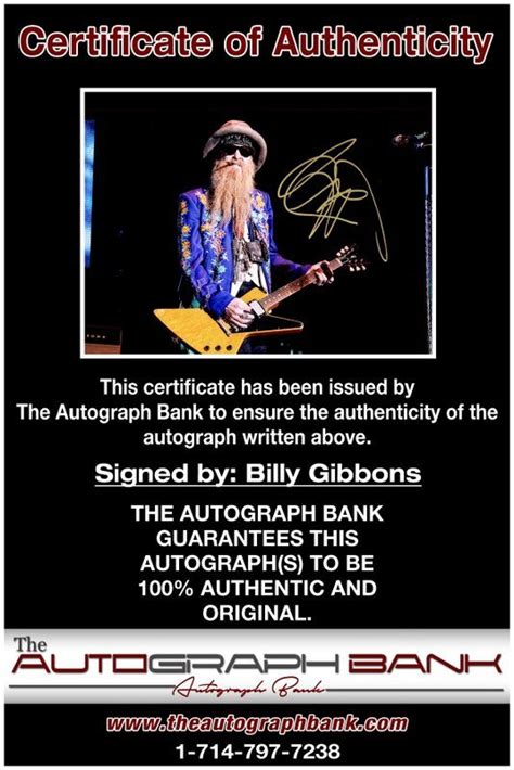 Billy Gibbons Of Zz Top Signed Authentic 10x15free Shipthe Autograph Bank