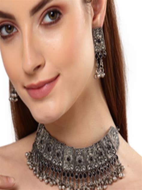 Buy Shining Diva Oxidised Silver Plated Black Stone Studded Ghungaroo