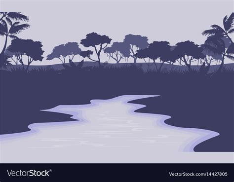 River Scenery With Forest Silhouette Royalty Free Vector