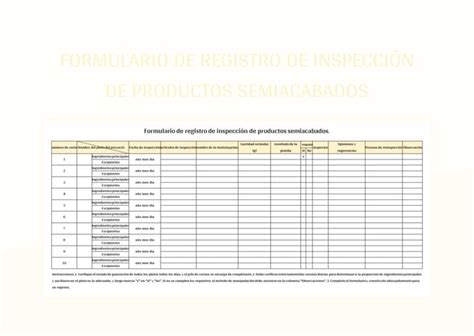 Plantilla De Excel Formulario De Registro De Inspección De Productos Semiacabados Y Hoja De