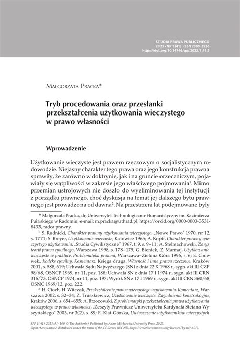 Pdf Tryb Procedowania Oraz Przes Anki Przekszta Cenia U Ytkowania