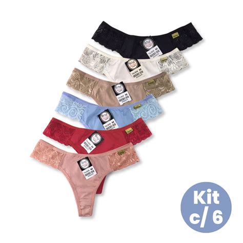 Kit c Calcinha Fio Duplo Microfibra Renda Silemar Galé Lingerie Calcinhas sutiãs