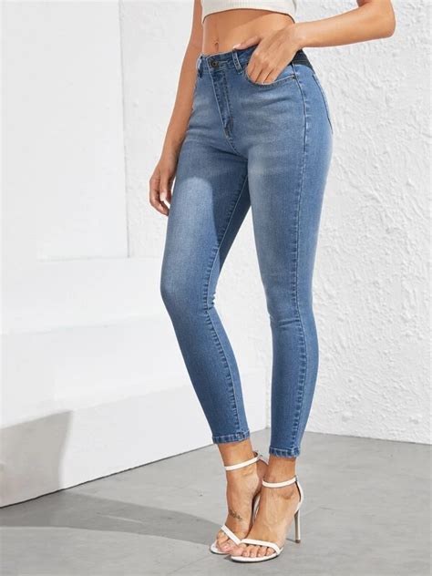 Stonewash Skinny Jeans Shein Usa