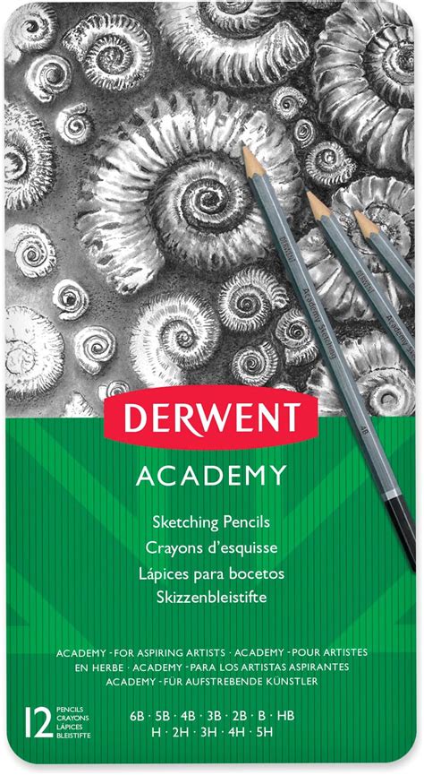 Derwent Academy Sketching Pencils Tin 6b 5h Set Of 12