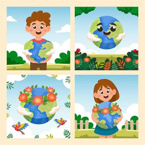 Premium Vector Earth Day Hand Drawn Compositions Set