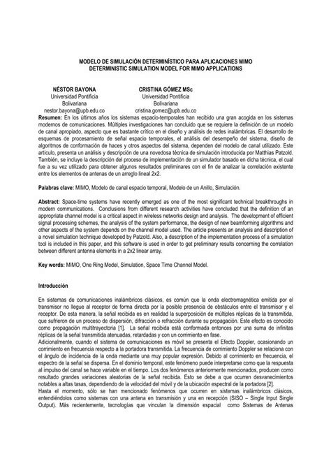 PDF MODELO DE SIMULACIÓN DETERMINÍSTICO PARA APLICACIONES MIMO