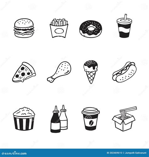 S Mbolo De Icono De Comida R Pida Conjunto Doodle Estilo De Dibujo