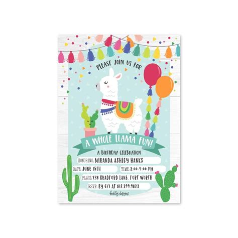 A Whole Llama Fun Birthday Invitation Printed Or Digital File Fiesta