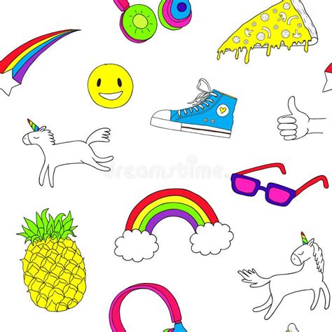 Cute Objects Seamless Pattern. Pins, Stickers. Stock Vector ...