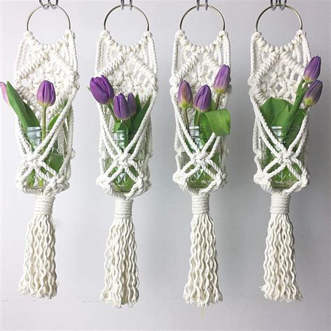 Gray And Lilac Macrame Plant Hanger Fiber Arts Macrame