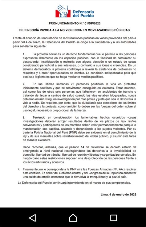 Defensor A Per On Twitter Pronunciamiento Instamos A La No