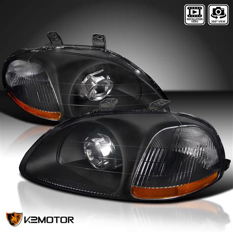 For 96 98 Honda Civic JDM Custom Retrofit Crystal Black Projector