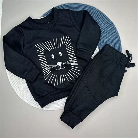 Conjunto Blusa Calça Moletom Peluciado Preto Estampado Leão Baby Mee