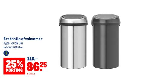 Brabantia Afvalemmer Type Touch Bin Inhoud 60 Liter Aanbieding Bij Makro