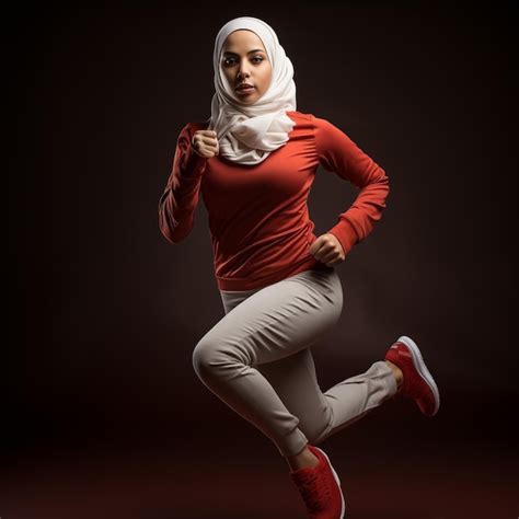 Indonesian Moslem Woman Wearing Hijab Jogging Premium Ai Generated Image