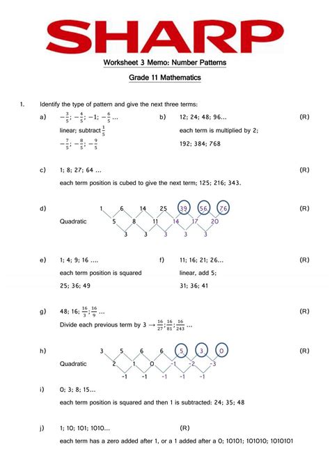 Worksheet 3 Memo Number Patterns Grade 11 E Classroom