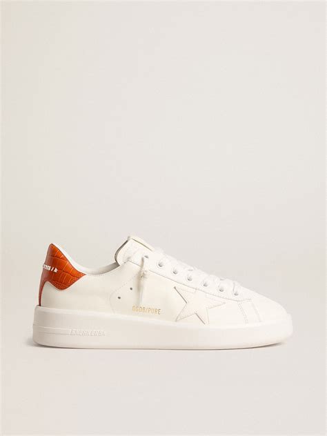 Womens Purestar With White Leather Star And Orange Heel Tab Golden Goose